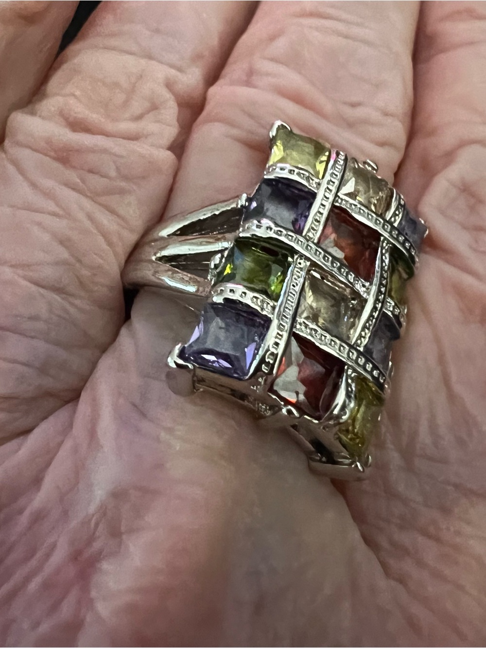 Multi-Gemstone Square Statement Ring - Silver Tone - Picture 10 of 12